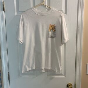 Anvil White T-Shirt with Cat Pocket and Scratching Kittens Design size Medium
